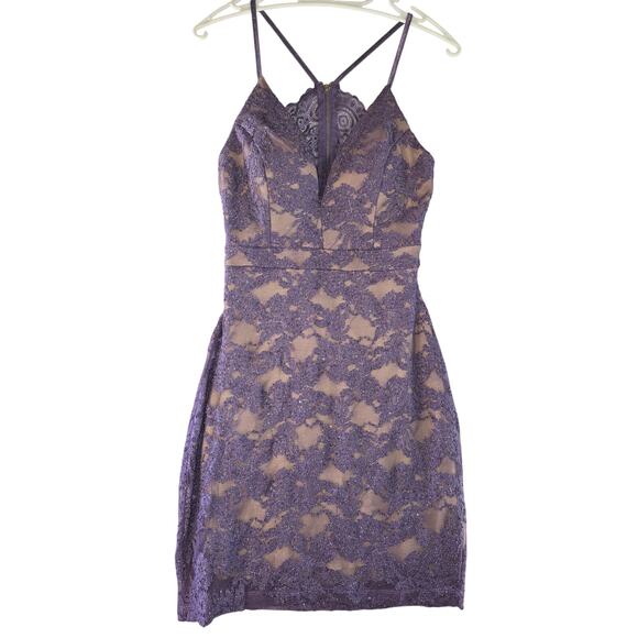 Honey and Rosie Purple Sparkly Lace Body Con Dress Size M - Picture 1 of 8